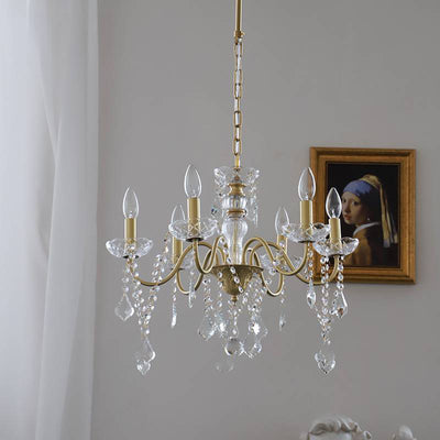 Traditioneller französischer runder Zweig-Kristallkandelaber aus Messingglas mit 5/6/8 Lichtern für Wohnzimmer 