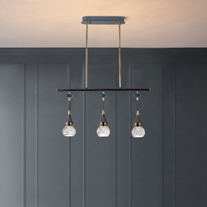 Zeitgenössische Nordic Lange Kürbis Aluminium Eisen Blase Kristall LED Insel Licht Kronleuchter Für Esszimmer 
