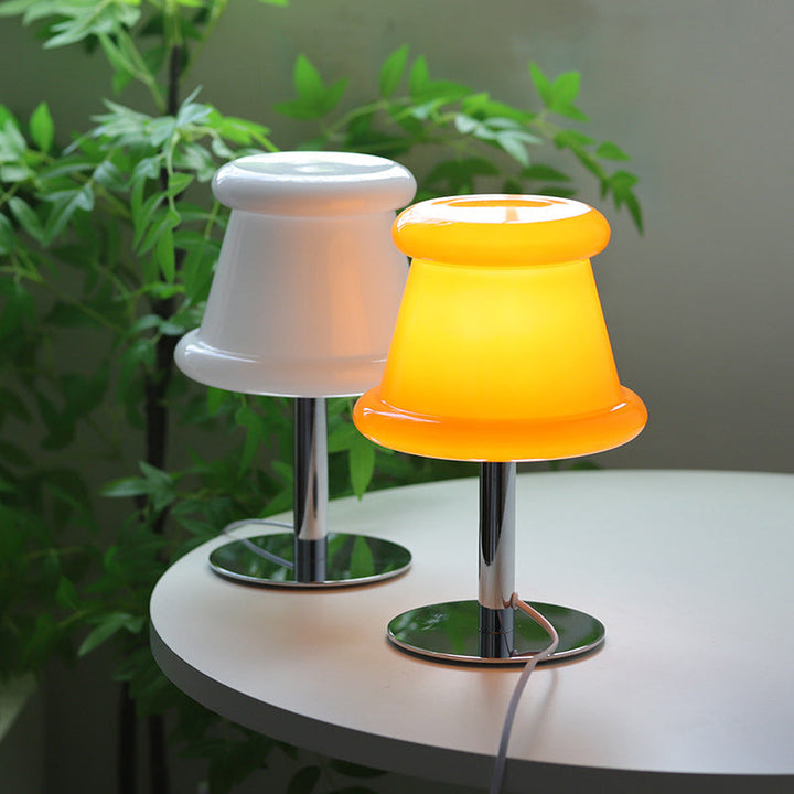 Lámpara de mesa de 1 luz de hierro con pantalla de vidrio y sombrero creativo contemporáneo para dormitorio 