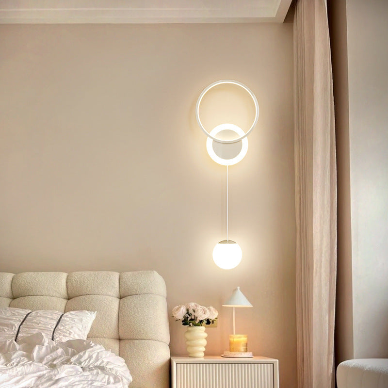 Lámpara de Aplique de Pared LED de Bola Redonda de Hierro y Acrílico de Simplicidad Moderna para Mesita de Noche 