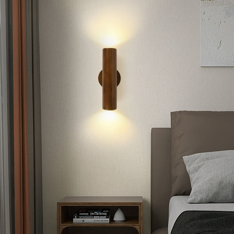 Applique murale LED en bois de caoutchouc cylindrique japonais traditionnel pour chambre à coucher 