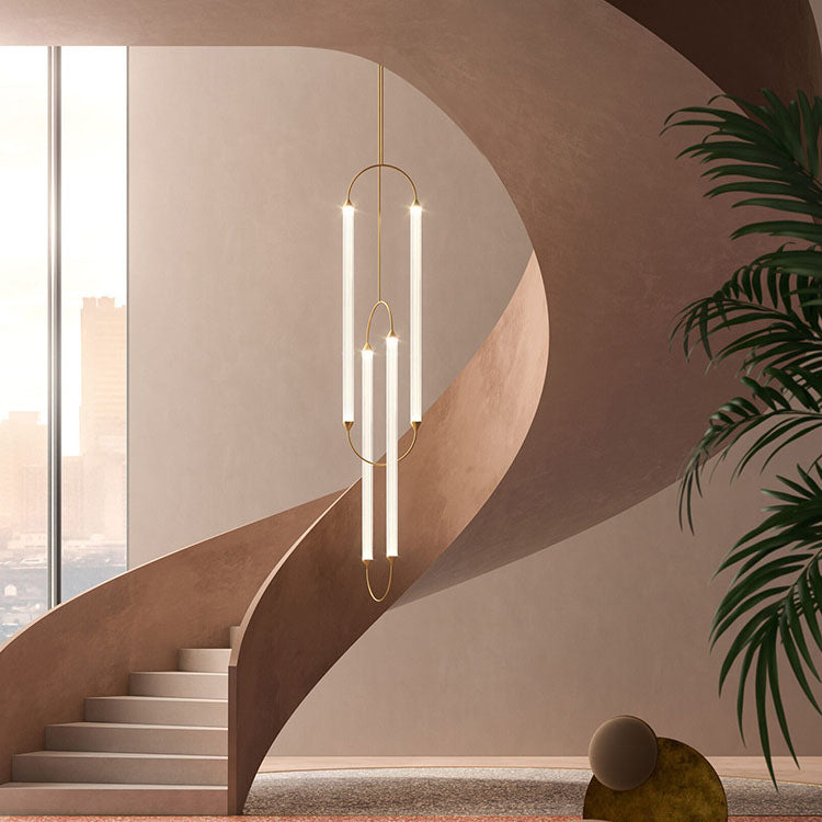 Zeitgenössische industrielle Streifen elliptische Eisen Glas LED Pendelleuchte für Esszimmer 