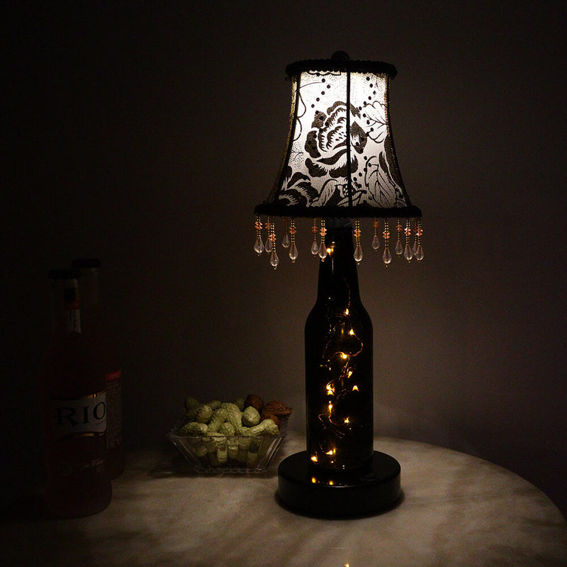 Pantalla de lámpara de tela europea creativa base de botella de vidrio lámpara de mesa LED 
