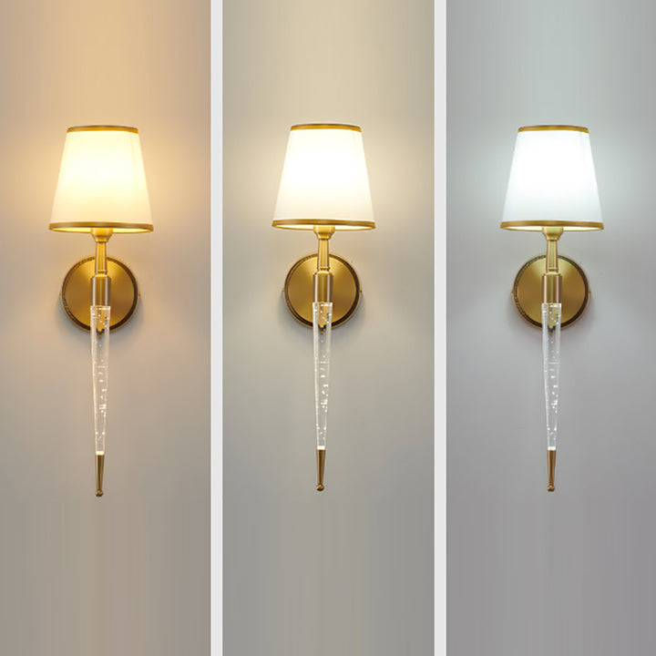 Traditional French Trapezoid Copper Fabric 1-Light Wall Sconce Lamp For Living Room