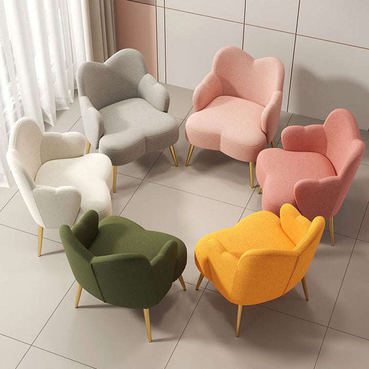 Modern Minimalist Cream Curve Sherpa Fabric Metal Vanity Stool Backrest Arm For Bedroom