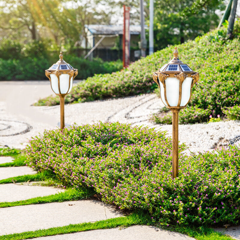 Farol Hexagonal Solar de Aluminio Vidrio Control de Luz Impermeable Inserto en el Suelo LED Iluminación de Paisaje Exterior 