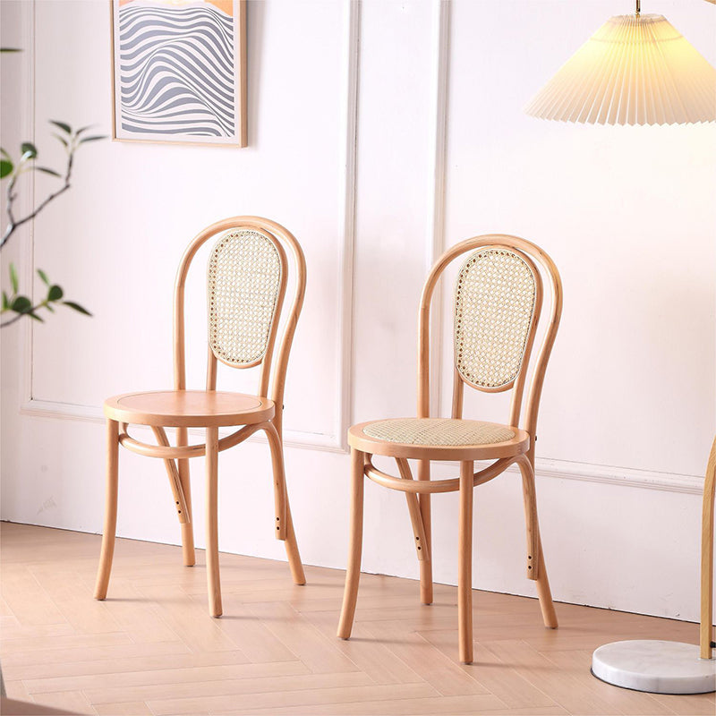 Traditional Vintage Round Faux Rattan Beech Wood Weaving Dining Chair Backrest For Dining Room