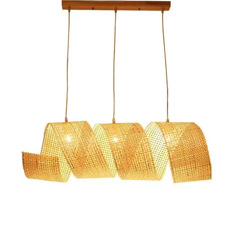 Traditioneller japanischer Kronleuchter in Form eines Bambuswebbands mit 2/3 Lichtern für das Esszimmer 