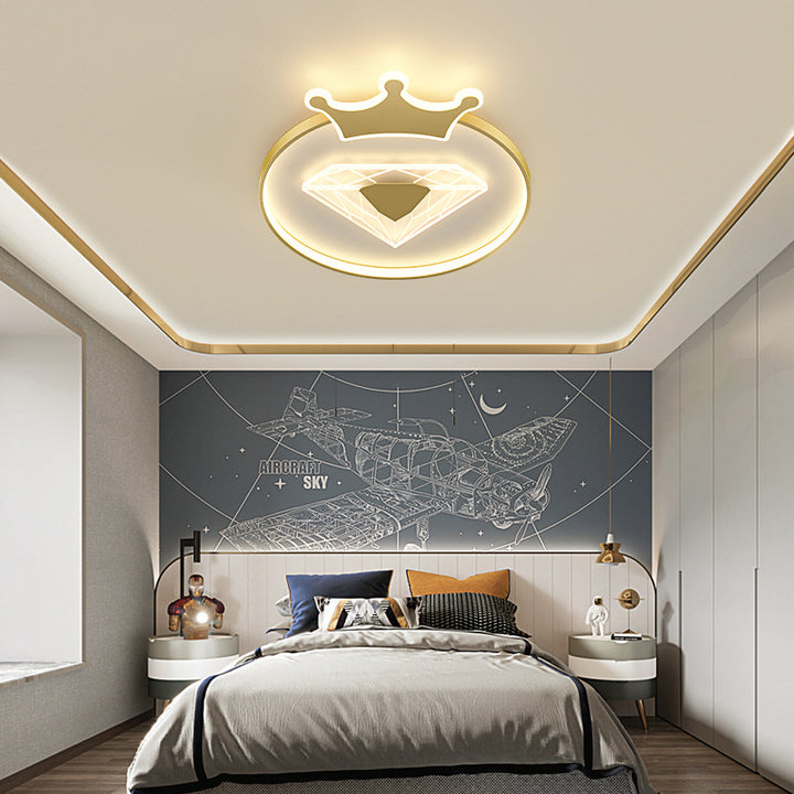 Moderne Art Deco Crown Diamant Runde Acryl Eisen LED Unterputz Deckenleuchte Für Schlafzimmer 