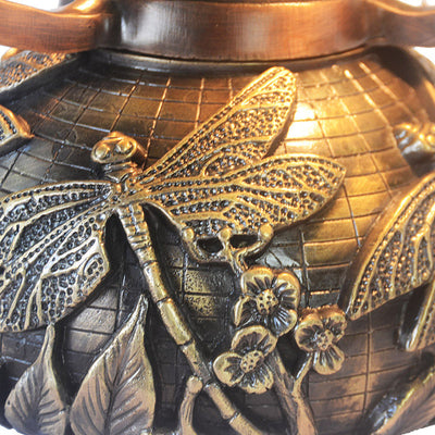 Tiffany Vintage Dragonfly Stained Glass Copper Base 2-Light Table Lamp