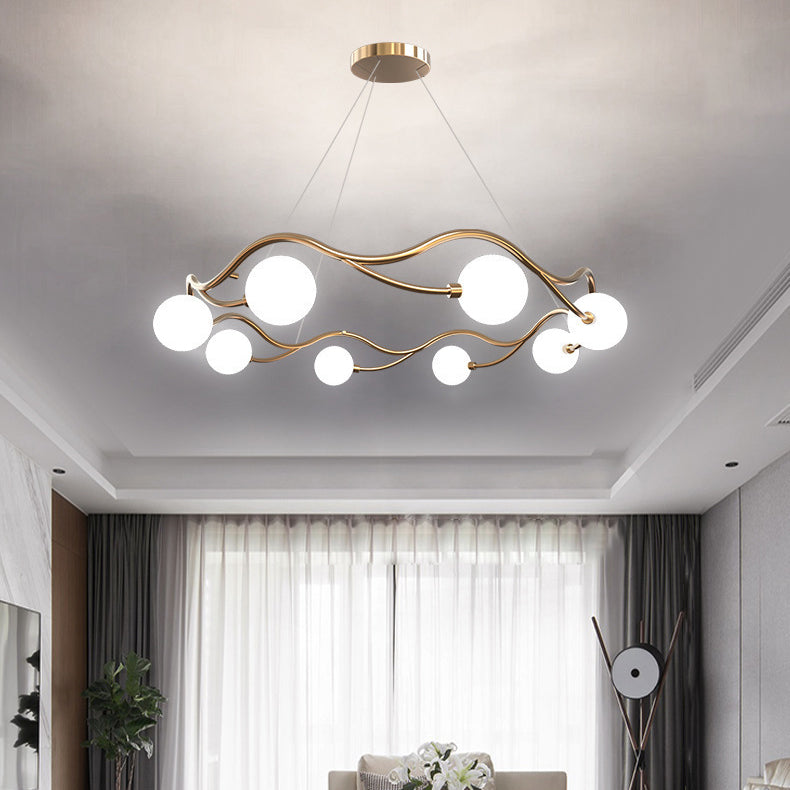 Moderner Mid-Century Magic Bean Glas Eisenring 8-Licht Kronleuchter für Wohnzimmer 