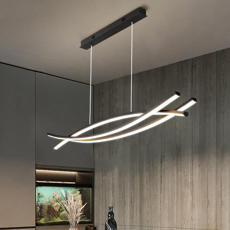 Moderne minimalistische Welle Bogen Aluminium Hardware LED Insel Licht Kronleuchter für Esszimmer 