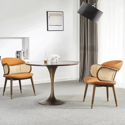Zeitgenössischer nordischer quadratischer Leder-Rattan-Holz-Edelstahlstuhl für das Wohnzimmer 