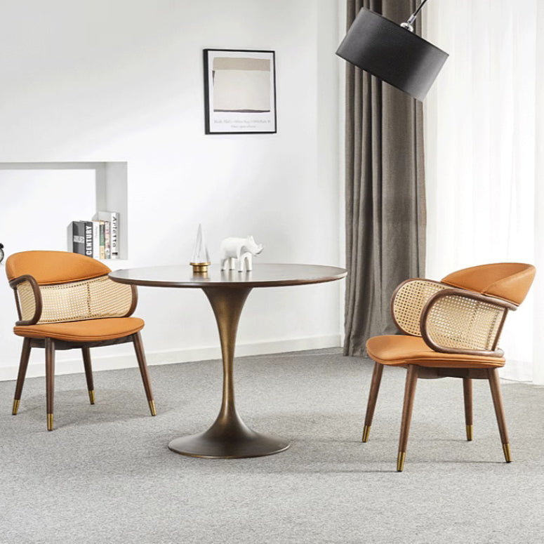 Zeitgenössischer nordischer quadratischer Leder-Rattan-Holz-Edelstahlstuhl für das Wohnzimmer 