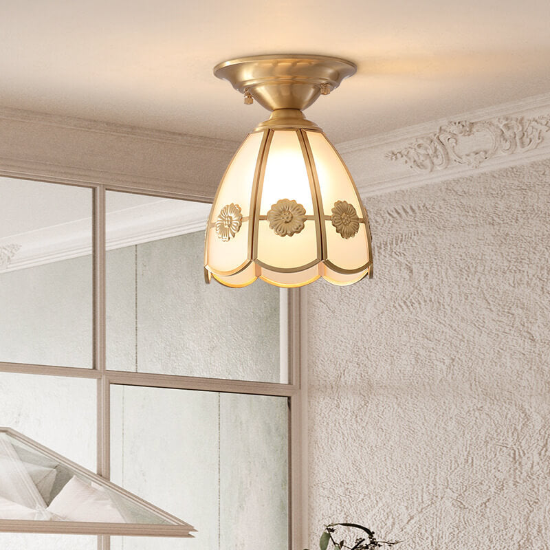 Modern Simple All-Copper Flower-Shaped 1-Light Semi-Flush Mount Ceiling Light