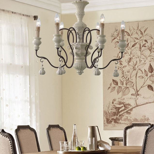 Chandelier Traditionnel Rustique Texturé Cylindre Fer Bois 6/8 Lumières Pour Salon 