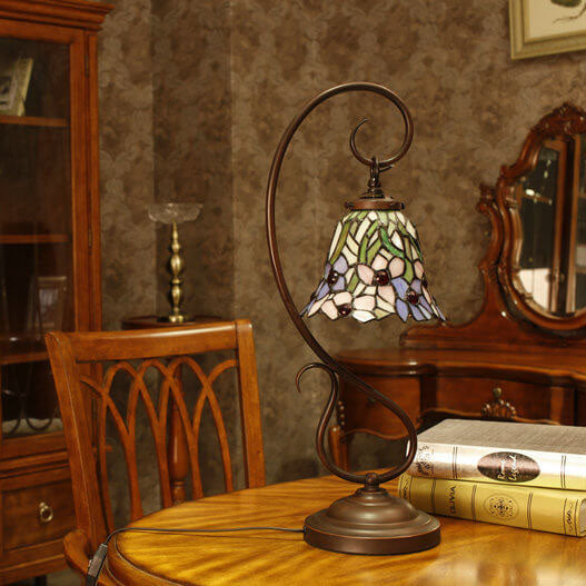 تيiffany Simple Orchid Stained Glass Metal 1-Light Table Lamp 