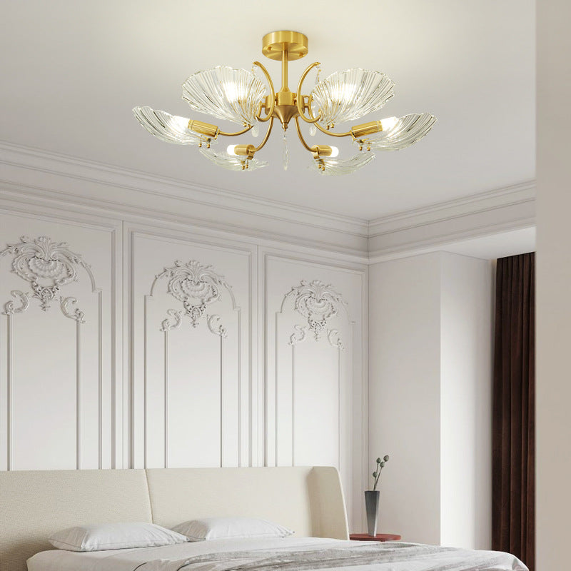 Moderne minimalistische Shell Kupfer Glas 3/6/8 Licht Kronleuchter für Wohnzimmer 