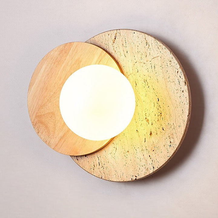 Moderne minimalistische runde Holz-Stein 1-Licht Wandleuchte 