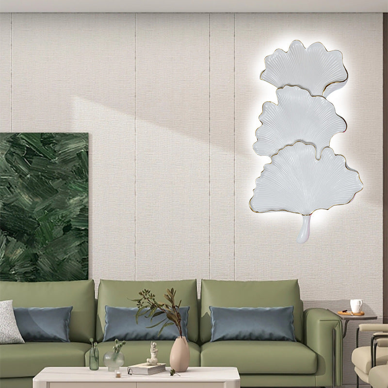 Applique murale LED en résine à feuille de ginkgo nordique contemporaine pour salon 