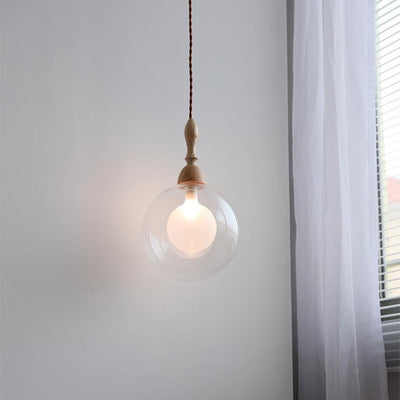 Lámpara colgante de 1 luz de vidrio y madera con forma de orbe japonés tradicional para sala de estar 
