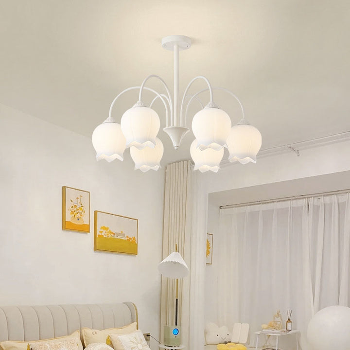 Moderne minimalistische Glocke Orchidee Blume Eisen Glas 6/8 Licht Kronleuchter für Wohnzimmer 