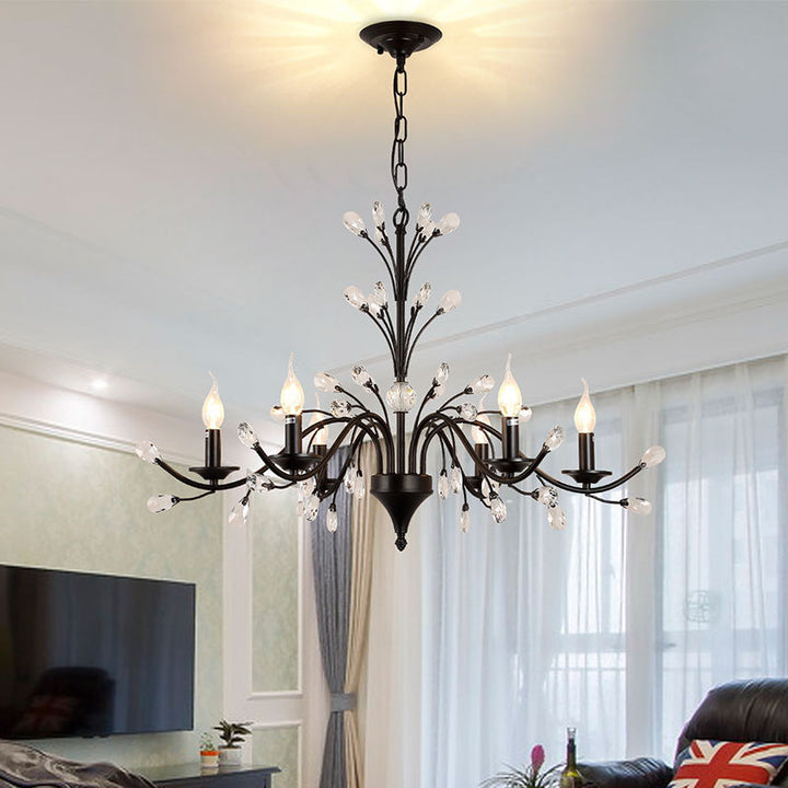 Vintage Rustic Black Iron Candelabra 3/6/9/12-Light Chandelier