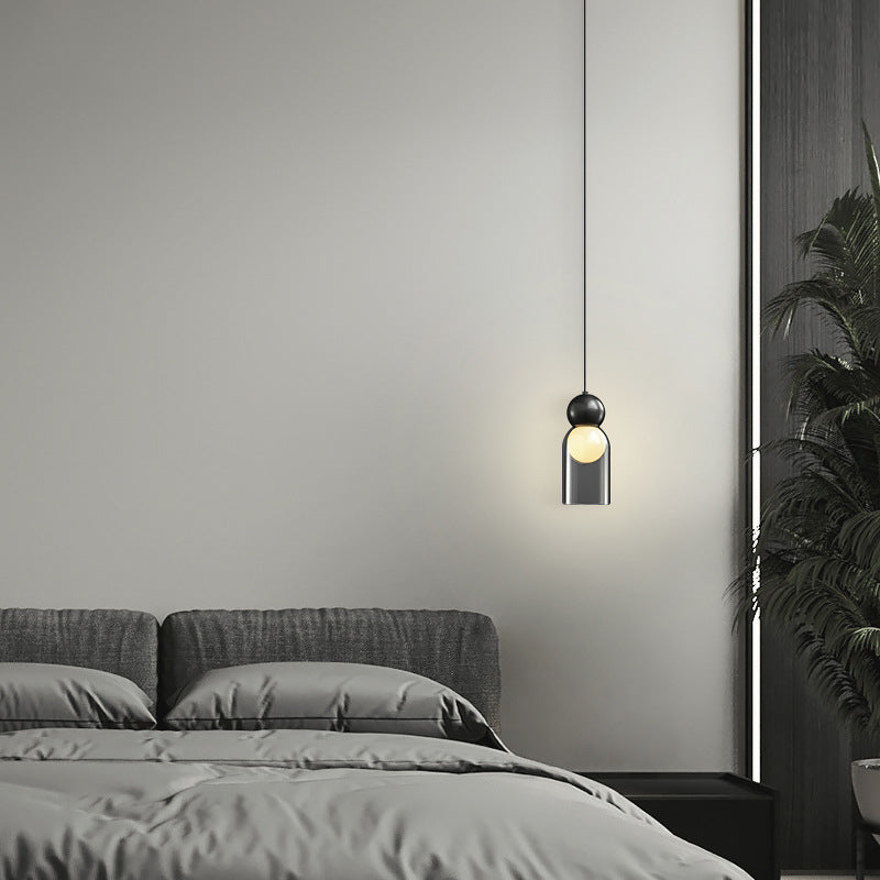 Zeitgenössische nordische runde Kugelzylinder-Kupferglas-1-Licht-Pendelleuchte für Wohnzimmer 
