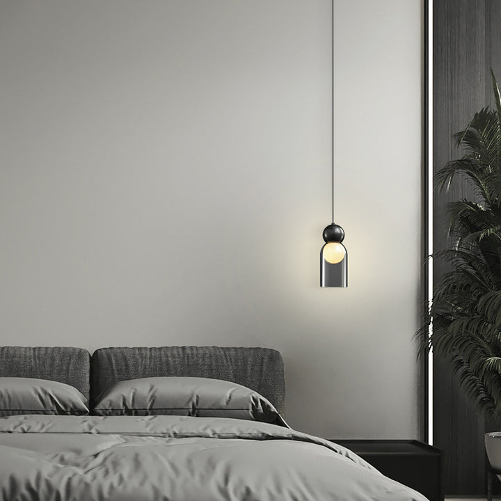 Zeitgenössische nordische runde Kugelzylinder-Kupferglas-1-Licht-Pendelleuchte für Wohnzimmer 