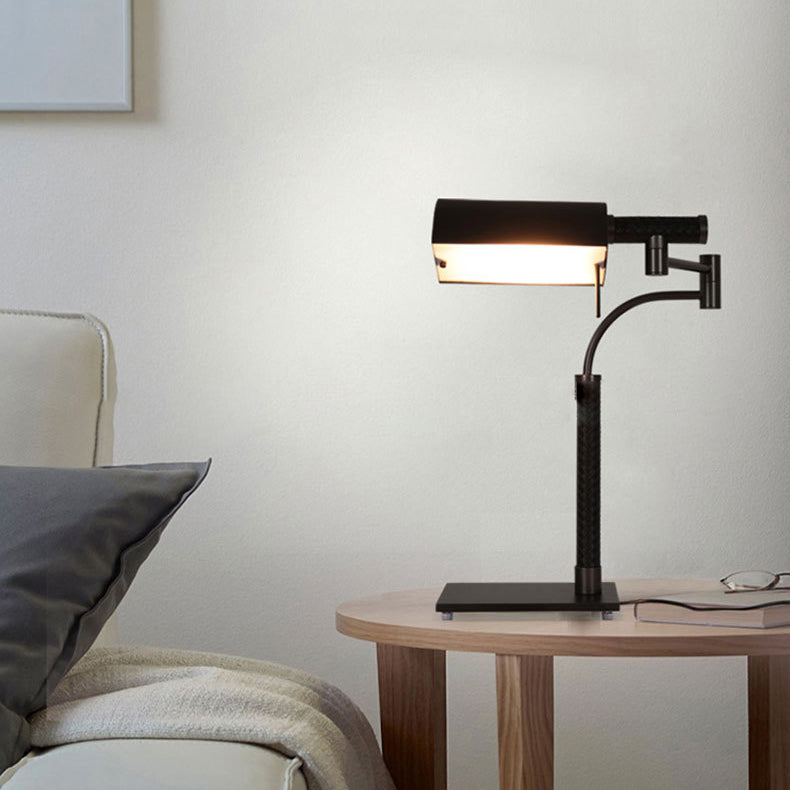 Zeitgenössische nordische rechteckige Zylinder-Tischlampe aus Eisenleder mit 1 Licht für Schlafzimmer 