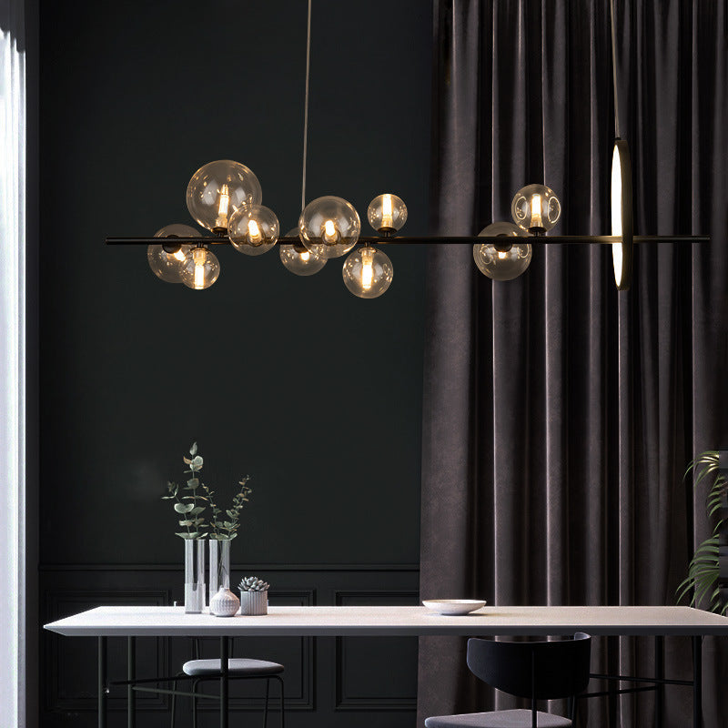 Lustre contemporain scandinave en fer et verre rond sphérique 7/10 lumières pour salle à manger 