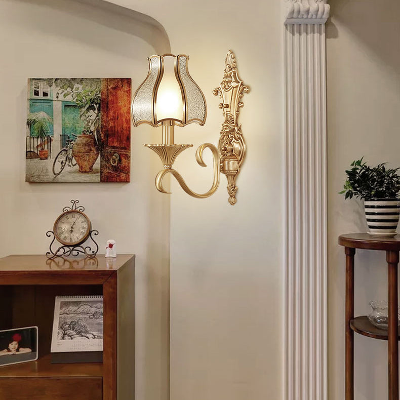 Zeitgenössische Luxus-Vollkupferglas-Regenschirmform 1/2-Licht-Wandleuchterlampe für Schlafzimmer 