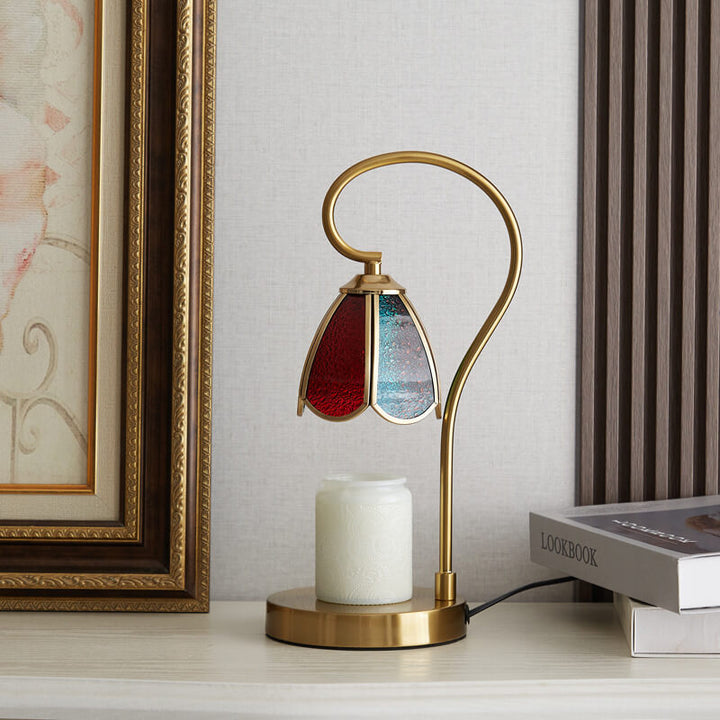 Moderne kreative Buntglas-Blumenschirm Eisenbasis 1-Licht schmelzende Wachs Tischlampe 