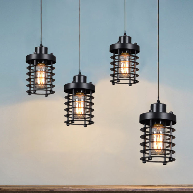 Zeitgenössische industrielle durchbrochene Zylinder-Pendelleuchte aus Eisen mit 1 Licht für Wohnzimmer 