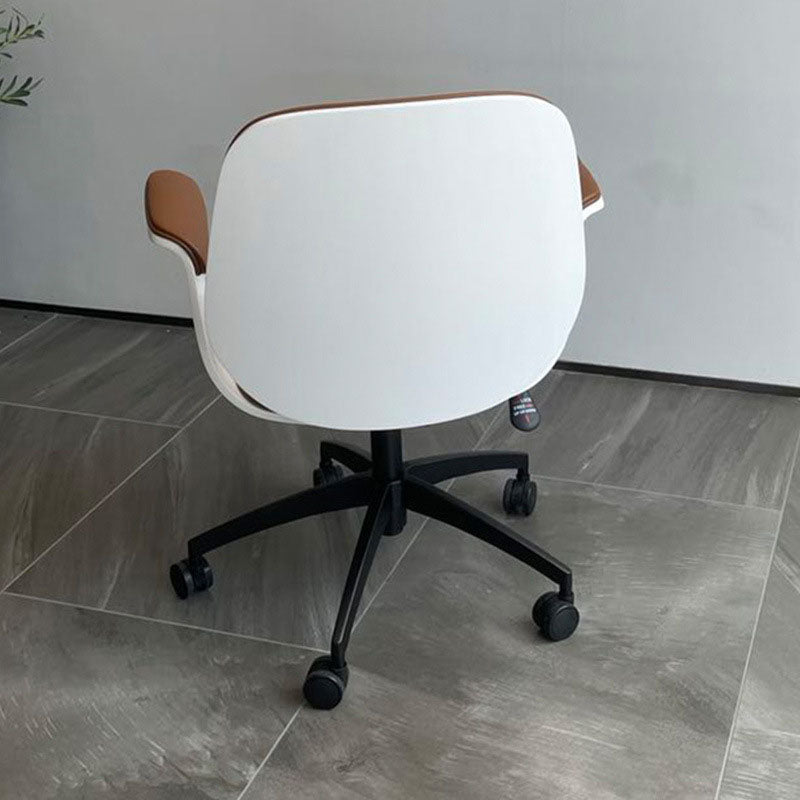 Zeitgenössischer Luxus-Mikrofaserleder-Schreibtischstuhl mit Holzmaserung, höhenverstellbar, drehbar, Rückenlehne und Armlehne für das Home-Office 