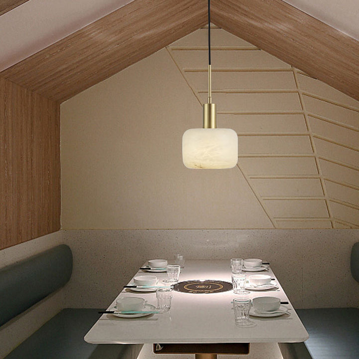 Lumière suspendue moderne minimaliste cylindre en cuivre massif avec marbre à 1 ampoule pour chambre 