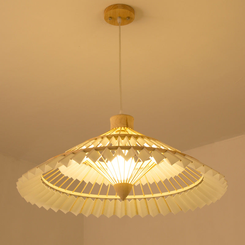 Traditional Chinese Bamboo Weaving Umbrella Shape 1-Light Pendant Light For Dining Room