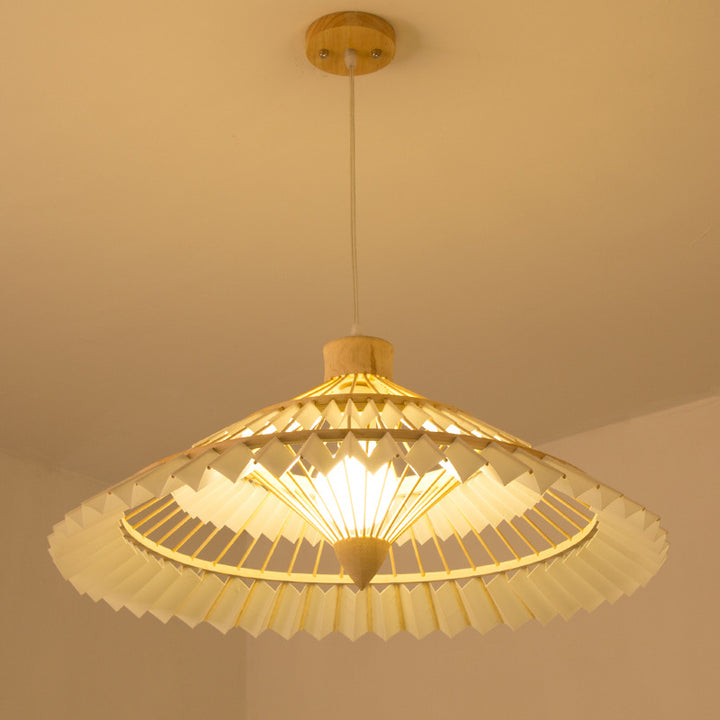 Traditional Chinese Bamboo Weaving Umbrella Shape 1-Light Pendant Light For Dining Room