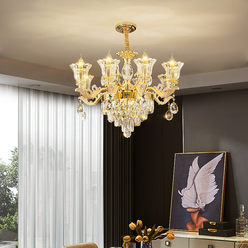 Zeitgenössischer Luxus-Zweigglas-Zink-Kronleuchter mit 6/8/10/15 Lichtern für Wohnzimmer 
