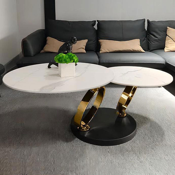 Table basse contemporaine ronde en acier inoxydable nordique à 2 étagères pour salon 