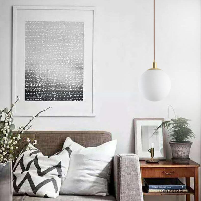 Lámpara colgante de 1 luz, orbe blanca minimalista nórdica 