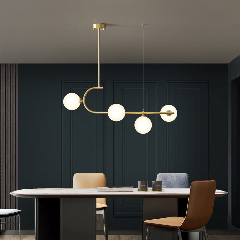 Zeitgenössischer Luxus-Kronleuchter mit rundem Kupferrahmen und Glasschirm, 4/6 Lichter, Inselleuchte für Esszimmer 