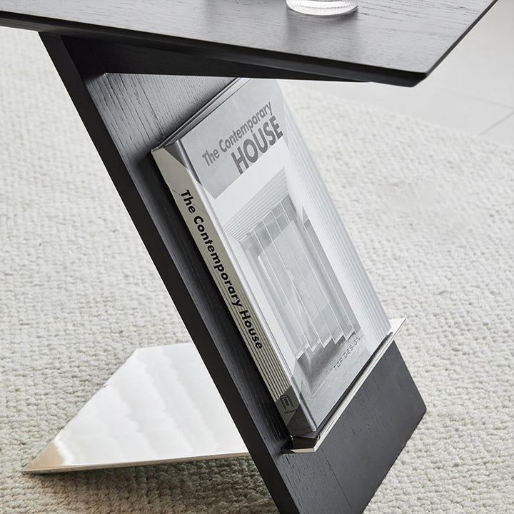 Mesa auxiliar rectangular moderna y minimalista en forma de Z de madera de fresno y metal para sala de estar 