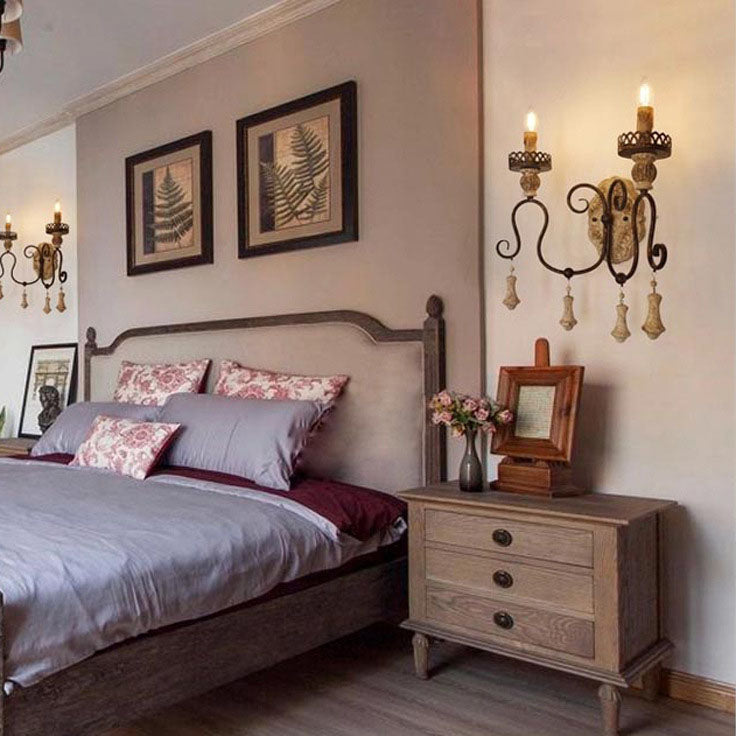 Porte-bougie rustique traditionnel en bois et fer 1/2 applique murale pour salon 