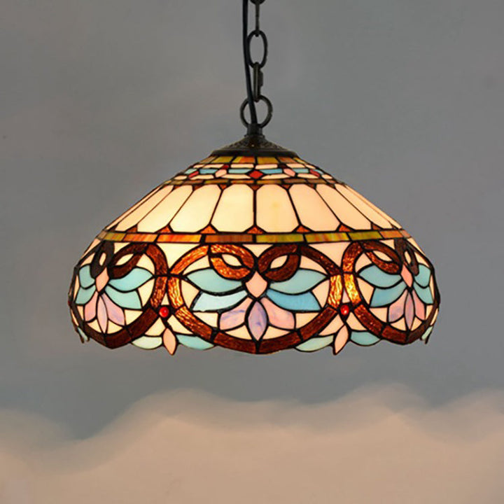 Traditional Tiffany Mediterranean Stained Glass Blue Heart Shape 1-Light Pendant Light For Living Room