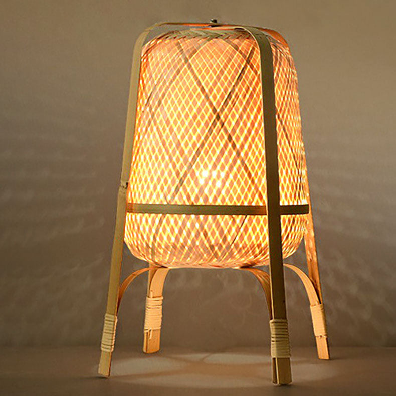 Lampe de sol traditionnelle japonaise cylindrique en bambou tissé à la main 1 lumière pour chambre 