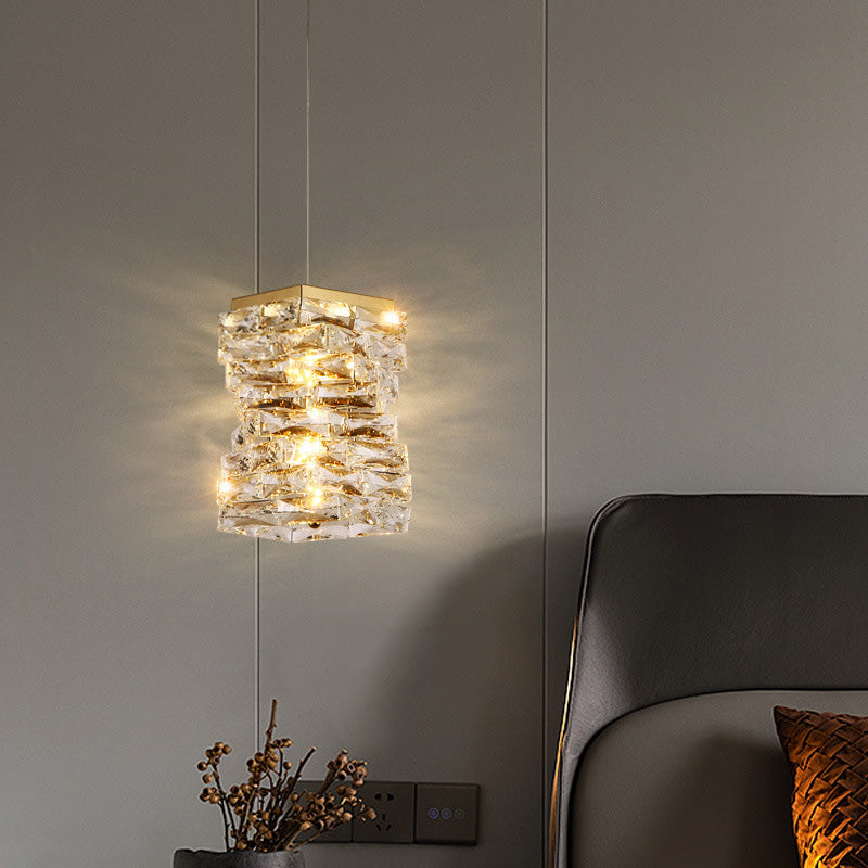 Moderne Luxus Edelstahl Kristall Unregelmäßige Spalte LED Pendelleuchte Für Wohnzimmer 