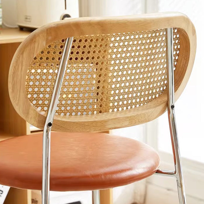 Contemporary Vintage Round Rectangular Rubberwood Plywood Iron Faux Leather PE Rattan Dining Chair Backrest For Dining Room