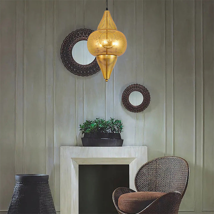 Lustre suspendu à 1 lumière en fer conique creusé vintage traditionnel pour salon 