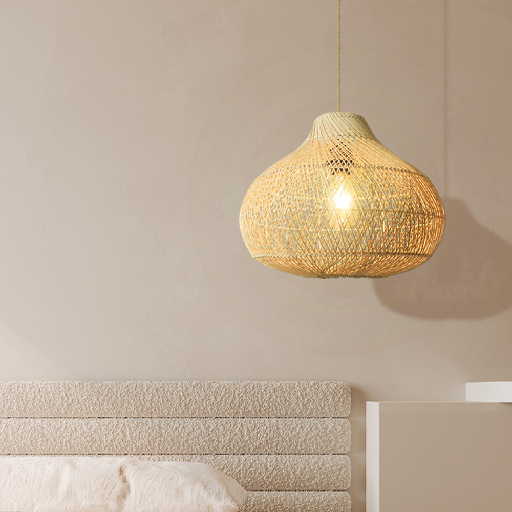Traditionelle chinesische runde gewebte Holz-Pendelleuchte mit 1 Licht für Esszimmer 